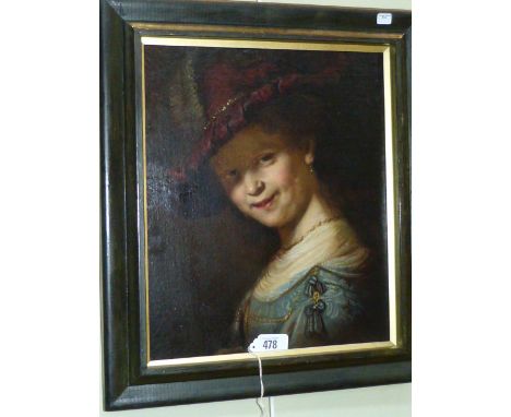 Portrait, oil on canvas laid on board, framed, 36cm by 30cm