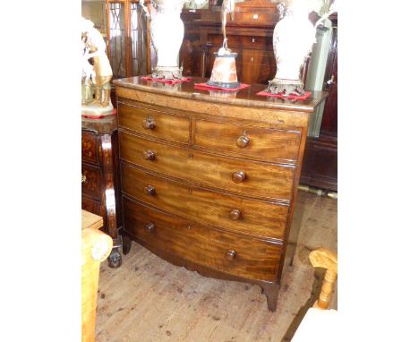 Victorian mahogany bow front chest of two short above three long drawers on splayed bracket feet