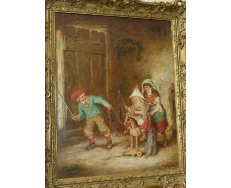 Mark William Langlois (fl. 1862-1873), The Sally Forth, three children playing with a rocking horse, signed lower right, insc