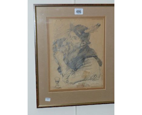 Austrian School, Portrait of a man smoking a pipe, signed, inscribed and dated, pencil, framed. 27cm by 21cm
