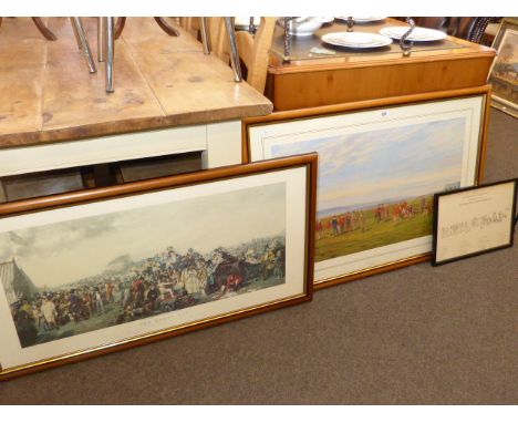 Derby Day, print; and Westward Ho golfing print with key (3)