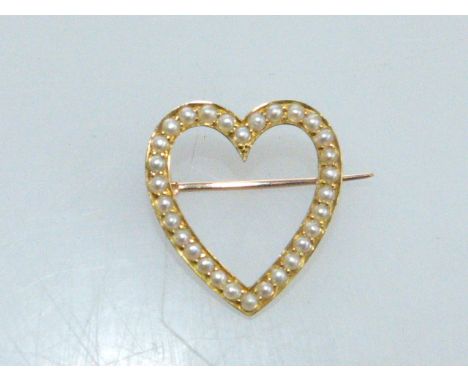 18ct gold and seed pearl heart-shaped brooch