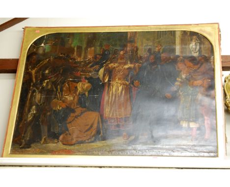 After Edward Henry Corbould - The prophet king of Westphalia?, oleograph sketch, 83x118cm (a/f)