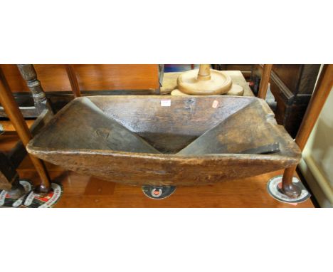 An unusual rustic stained elm trough, length 68cm