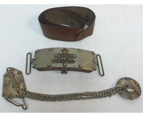 An army officer's cross belt with pouch with plated fittings and a cross belt whistle, the pouch initialled "BSAP"