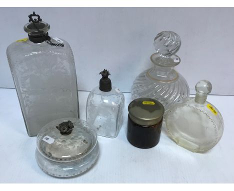 A 19th Century Dutch etched glass gin decanter of rectangular form with floral and foliate decoration to all sides 25 cm high