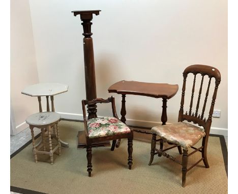 A mahogany torchère stand with foliate decoration, raised on a bracket foot base, the top 30 cm x 30 cm x 151 cm high, togeth