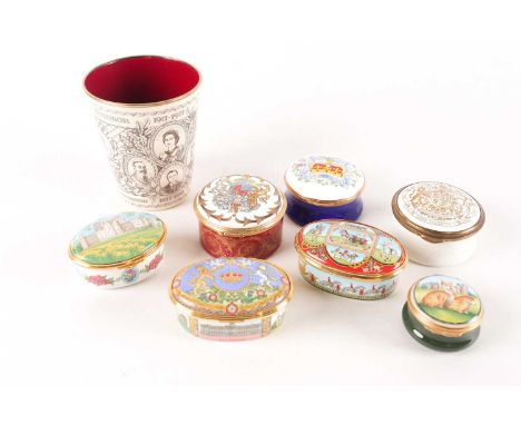 A group of late 20th-century enamel / Bilston boxes, all of British Royal interest, to include examples by Royal Stratford an