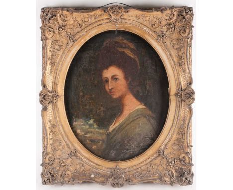 19th century school, an oval portrait of a lady, unsigned oil on canvas, 52 cm x 41 cm in a carved giltwood frame.