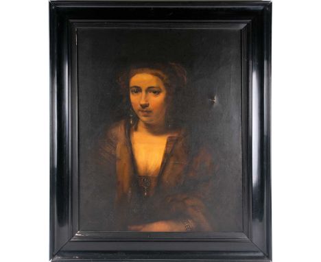 19th century school, a half-length portrait of a seated woman, unsigned oil on canvas, 72 cm x 58 cm in an ebonised frame.Con