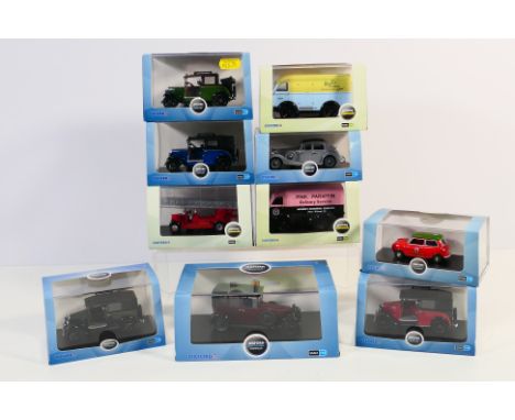 Oxford - 10 x boxed vehicles in 1:43 scale including King George V 1929 Daimler # RD001, Austin Low Loader Taxi in blue # A70
