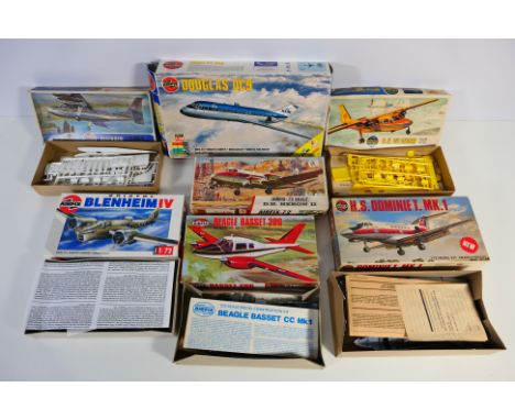 Airfix - Seven boxed vintage plastic model aircraft kits in various scales from Airfix. Lot includes Airfix #02027 1:72 Brist
