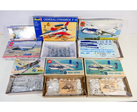 Revell - Airfix - Heller - Seven boxed plastic 1:72 scale model aircraft kits. Lot includes Airfix #01028 Mitsubishi A6M2 Zer