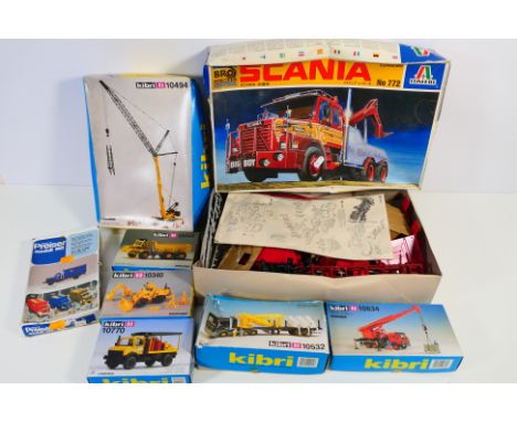 Italeri - Kibri - Preiser - A group of boxed commercial vehicle plastic model kits, most of which are in HO/1:87 scale. Lot i