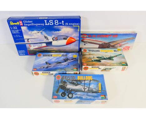 Revell - Airfix - Five boxed plastic model aircraft kits in various scales. Lot includes Revell #04273 1:32 Glider; Airfix #0