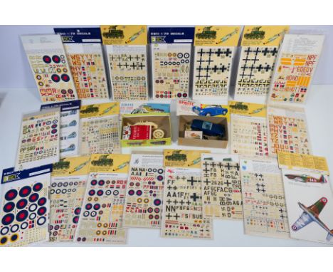 Airfix - Esci - A group of vintage model kits and decal kits, an unboxed part built Ariel Arrow motorcycle and Austin Healey 