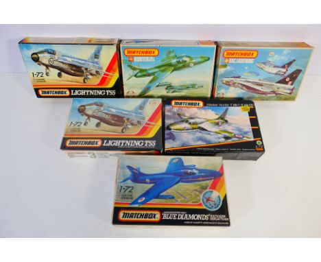 Matchbox - Six plastic 1:72 scale model aircraft kits form Matchbox. Lot includes PK-117 Hunter T.MK.7; PK-126 Lightning T55 