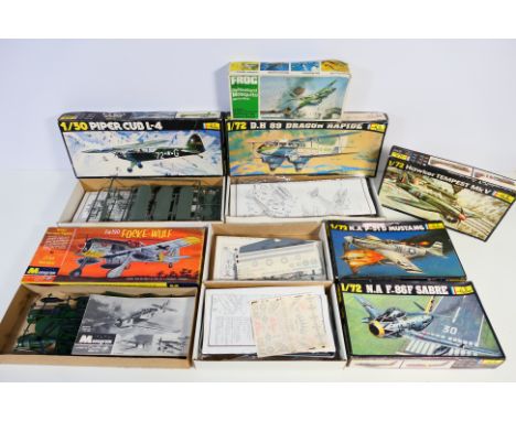 Monogram - Heller - Frog - A squadron of seven boxed mainly 1:72 scale plastic model aircraft kits. Lot includes Heller #345 