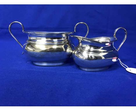 THREE PIECE SILVER PLATED TEA SERVICE ALONG WITH A CANTEEN OF EPNS CUTLERY ETC