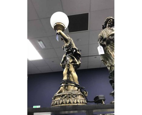 GILDED PLASTER TWIN FIGURE LAMP and a gilded plaster figure of a maiden (2)