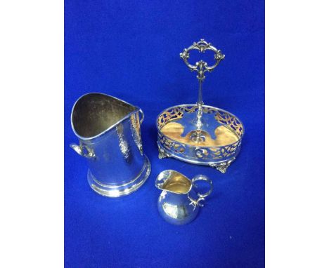 ATTRACTIVE COLLECTION OF SILVER PLATED WAREincluding a jug, a cruet set holder and a wine cooler (3)