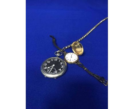 LATE 19TH CENTURY MODIFIED FOB WATCHfitted with a strap to be a wrist watch; along with a metal open face pocket watch with c