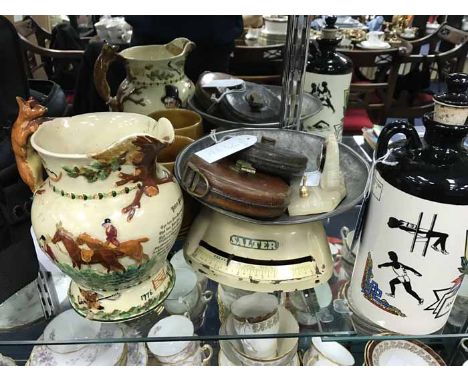 LOT OF COLLECTABLESincluding set of Salter scales, musical 'Robert Peel' fox hunting jug, Manikin Cigars Golden Jubilee mug, 