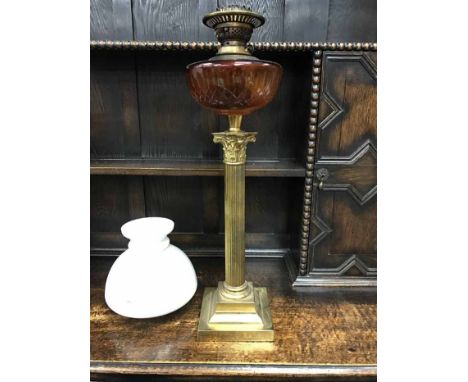 VICTORIAN BRASS COLUMN OIL LAMP