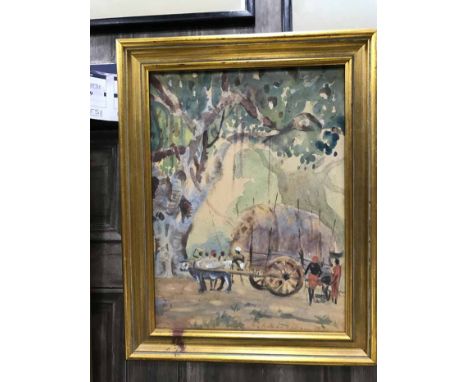 M K PARANDEKAR,FIGURES WITH CARTwatercolour on card, signedFramed