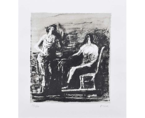 Henry Moore O.M., C.H., F.B.A. (British 1898-1986) "Two Figures at a Table" 1975, signed and numbered 32/50 in pencil in the 