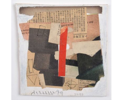 Roy Turner Durrant (British 1925-1998) Untitled Signed and dated '79, mixed media and collage with chinese print.14.5cm x 14.