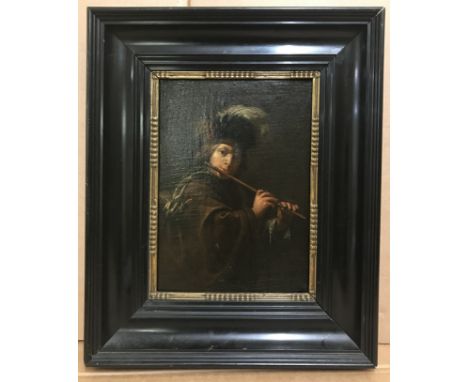 Dutch School Old Master. Oil on panel. “Shepherd Playing a Flute”. Original bill of sale and Christies Provenance.Measures 21