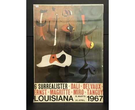 VINTAGE 1967 POSTER FOR 6 SURREALIST EXHIBITION IN LOUISIANA DALI DELVAUX ERNST MAGRITTE MIRO TANGUY