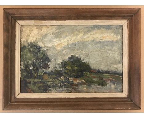Follower of Alfred James Munnings 1878-1959. British. Oil on panel. “A Sketch From Nature On The Thames”. Inscribed on the re