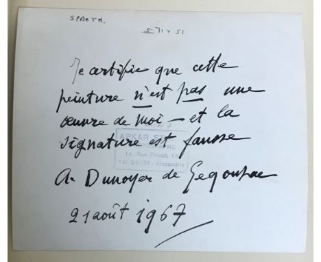 SIGNED NOTE ON THE BACK OF THE PHOTO &amp; BOOK DUNOYER DE SEGONZAC BY CLAUDE ROGER-MARX