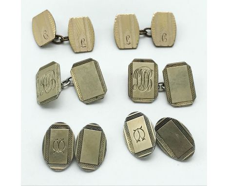 THREE PAIRS OF GOLD ON SILVER HALLMARKED CUFFLINKS