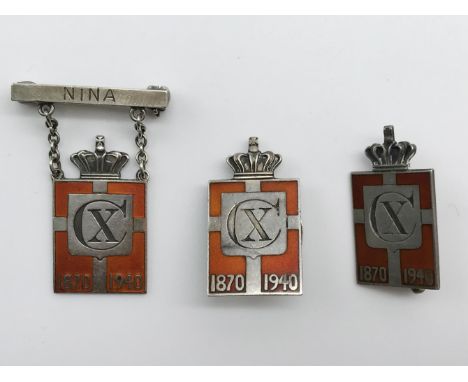 THREE GEORG JENSEN SILVER &amp; ENAMEL CX DENMARK CHRISTIAN 1870-1940