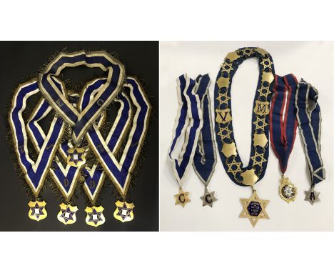JUDAICA / JEWISH INTEREST COLLECTION OF GRAND ORDER OF THE SONS OF JACOB COLLARS / SASH WITH JEWELS
