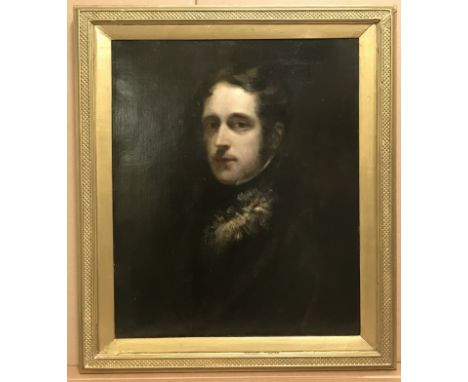 Attributed to George Richmond 1809-1896. British. Oil on canvas. “Portrait of a Gentleman With a Fur Collar Coat”Measures 51c