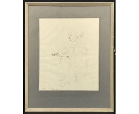 PEN / INK SKETCH OF A CELLIST SIGNED KAHN 1943