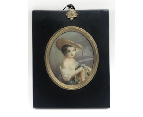 Portrait Miniature by Dumont. “Portrait of a Lady”. Signed.Measures 6.5cm x 7.5cm.Condition Report – Original condition comme