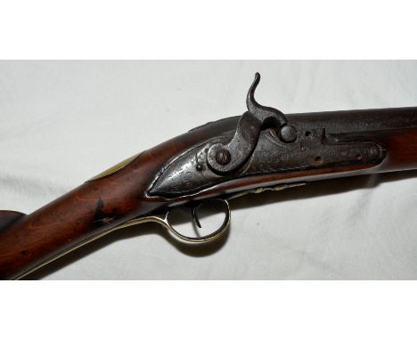 18th C percussion cap, converted from flintlock smooth bore rifle with half stock the lock with crown GR stamped 1 FARMET 175