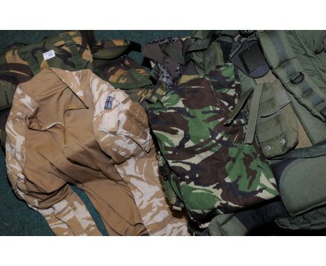 Selection of various British military issue Combat 95 day sacks, equipment and army surplus  
