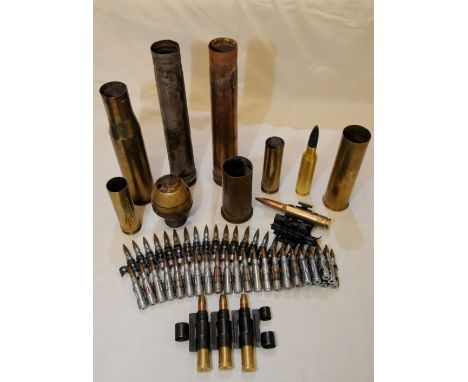 Selection of inert ammunition, shell casing, artillery head etc of various calibers and dates, dating from 1940s onwards