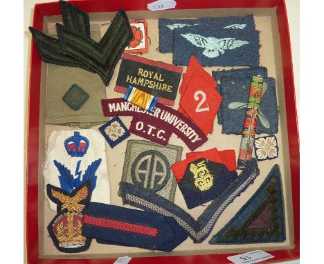 Selection of military cloth badges including Army, RAF and Navy comprising of Unit Badges, Rank etc