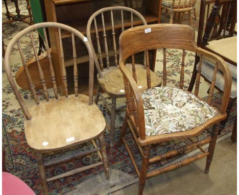 Three Late-Victorian stick-back kitchen chairs, (3).