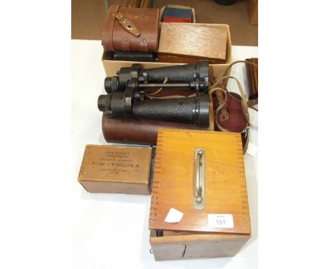 A pair of Barr & Stroud military binoculars in case, a small travelling microscope, various scientific instruments and miscel