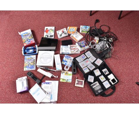 NINTENDO DS LITE AND WII CONSOLE, AND A QUANTITY OF DS, WII &amp; GAMEBOY GAMES AND ACCESSORIES, DS games include Mario Kart 