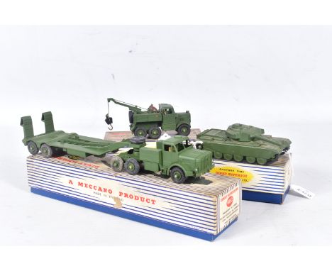 A BOXED DINKY SUPERTOYS THORNYCROFT MIGHTY ANTAR TANK TRANSPORTER, No.660, with a boxed Centurion Tank, No.651, version with 