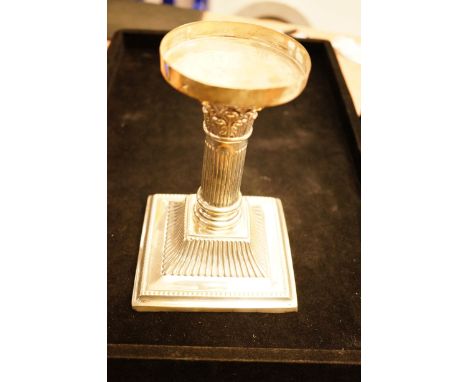 Silver Wide Candlestick, Not loaded but with wooden base - 318g, 16cm 